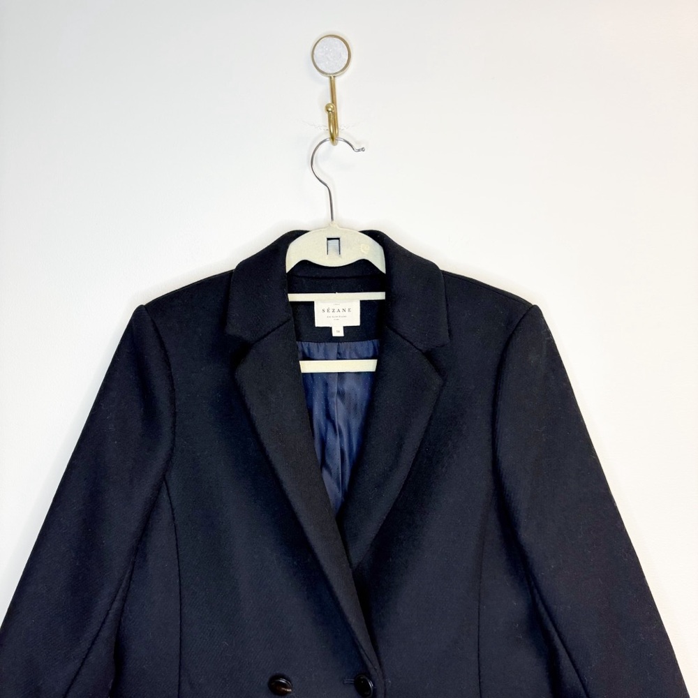Sezane Johnson Wool Double Breasted Coat Black Size 38 - Picture 3 of 8